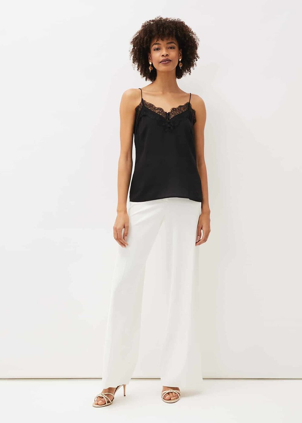 Rachael Lace Trim Silk Camisole Black