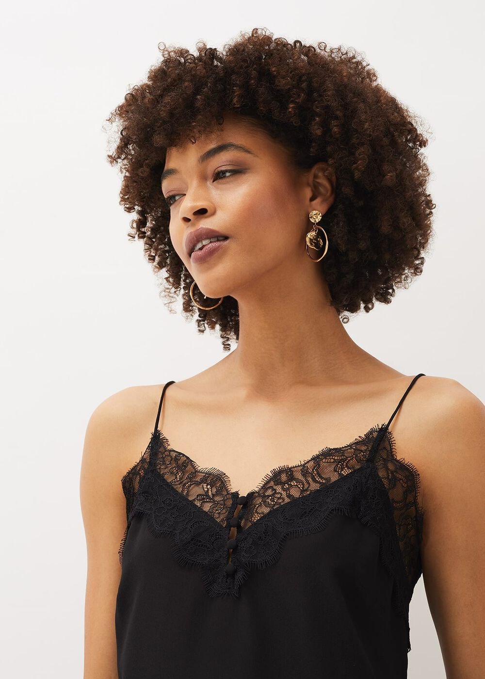 Rachael Lace Trim Silk Camisole Black