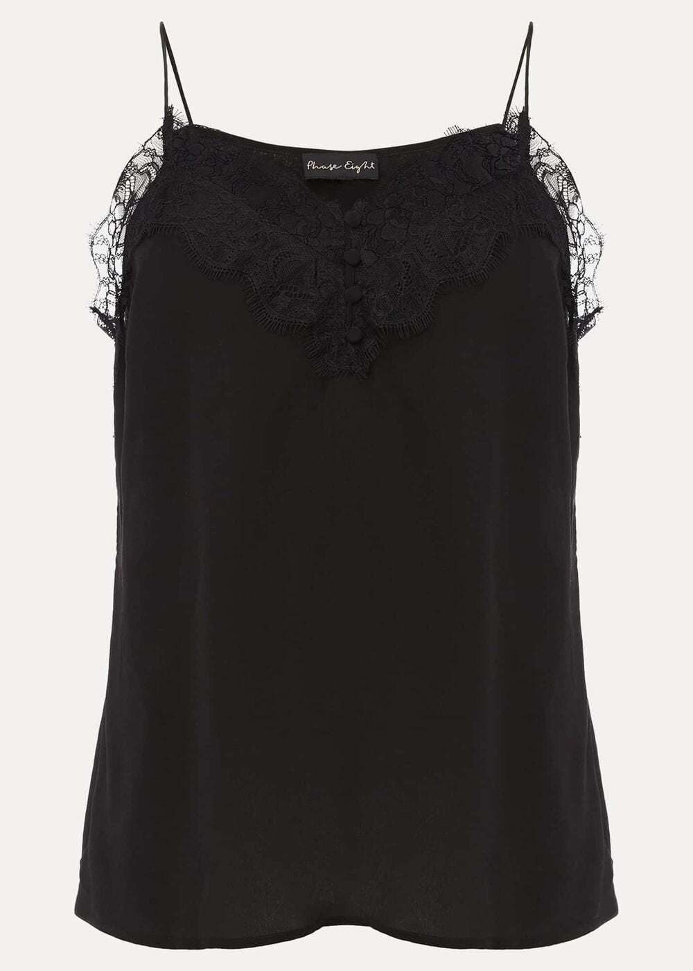 Rachael Lace Trim Silk Camisole Black