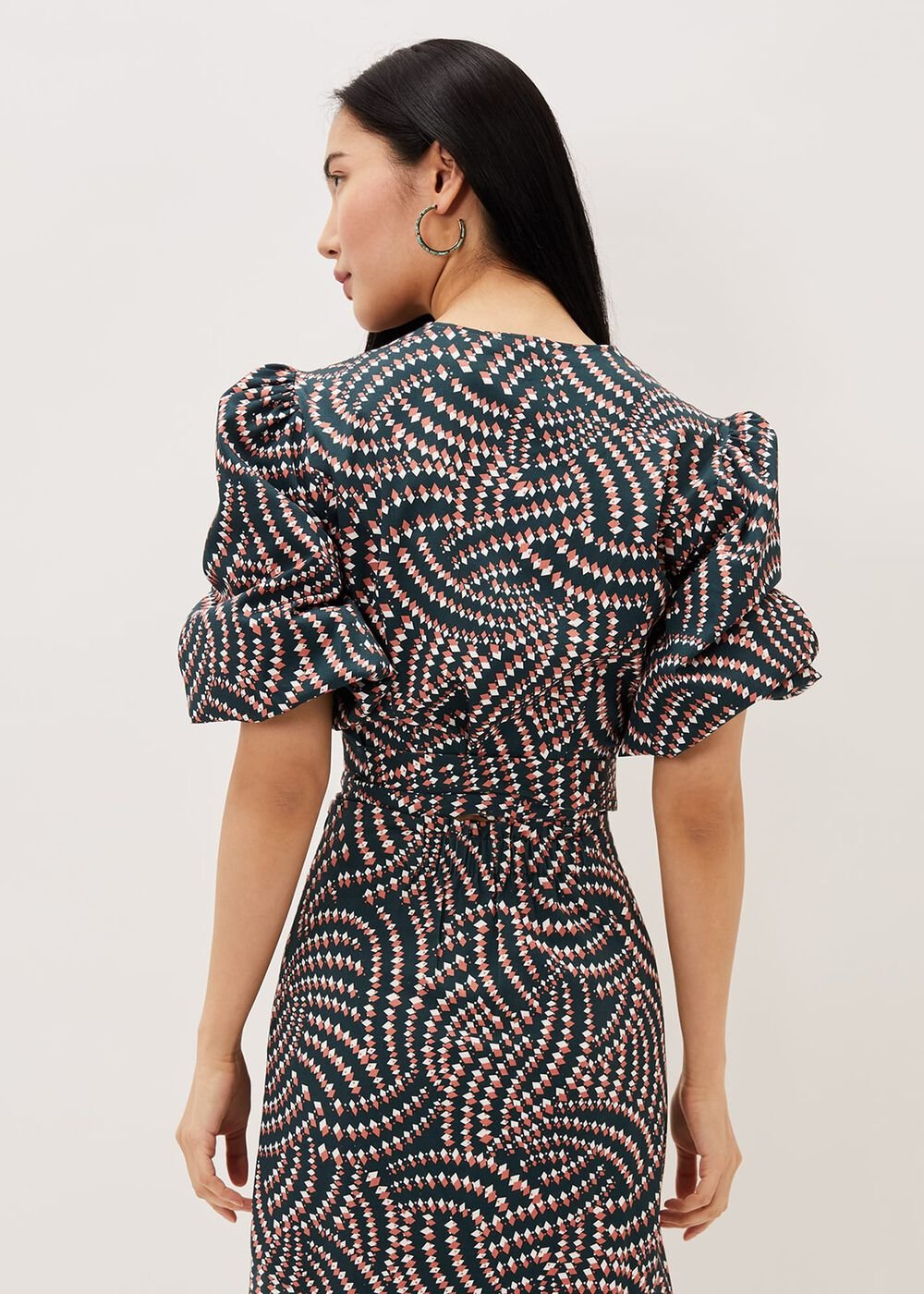 Kiri Co-Ord Geo Metric Blouse Ocean/ Coral