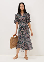 Kiri Co-Ord Geo Metric Blouse Ocean/ Coral