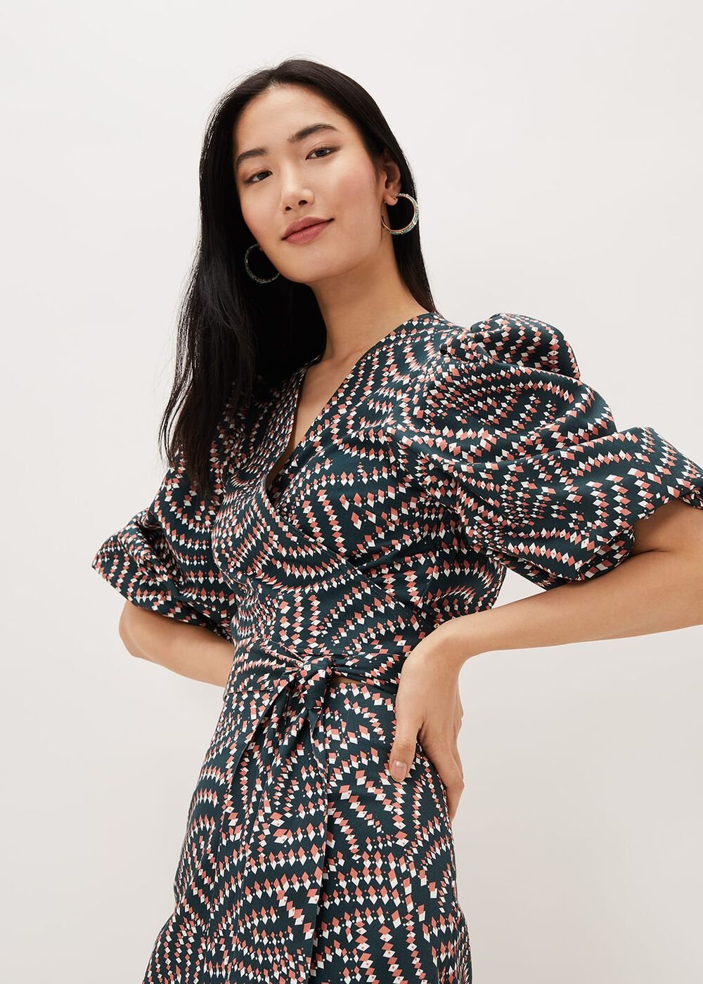 Kiri Co-Ord Geo Metric Blouse Ocean/ Coral