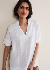 Carita V-Neck Linen Blouse White
