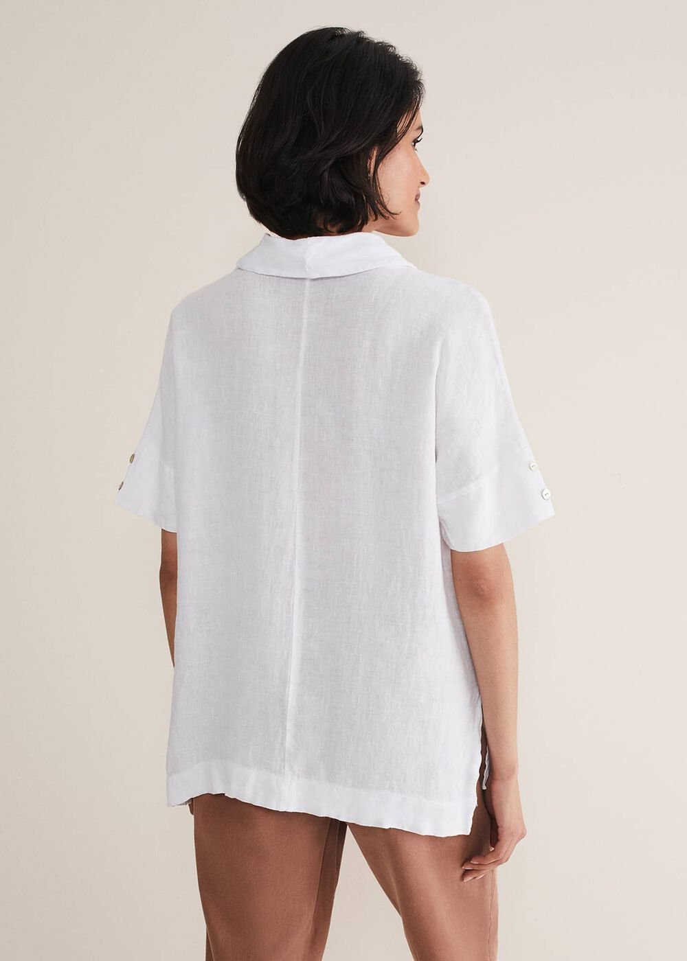 Carita V-Neck Linen Blouse White