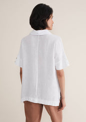 Carita V-Neck Linen Blouse White