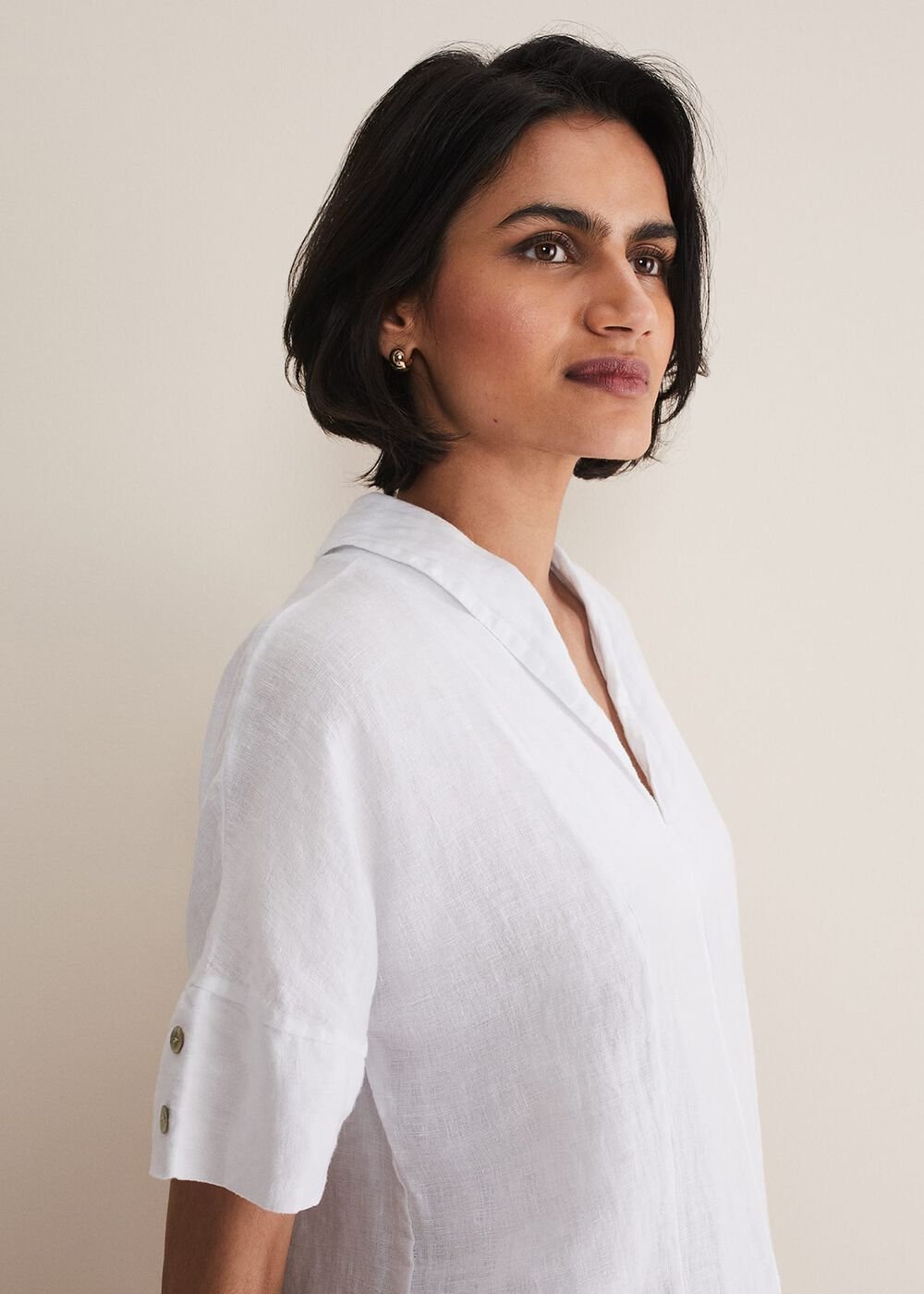 Carita V-Neck Linen Blouse White