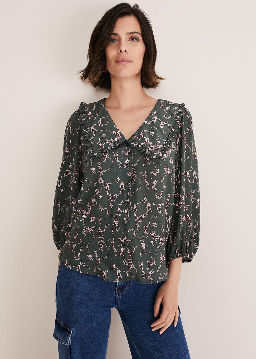 Marble Collar Blouse Carbon/Multi