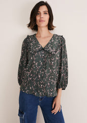 Marble Collar Blouse Carbon/Multi