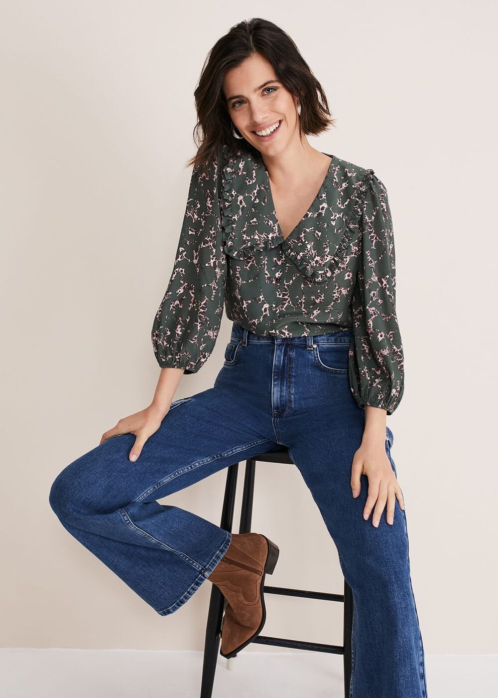 Marble Collar Blouse Carbon/Multi
