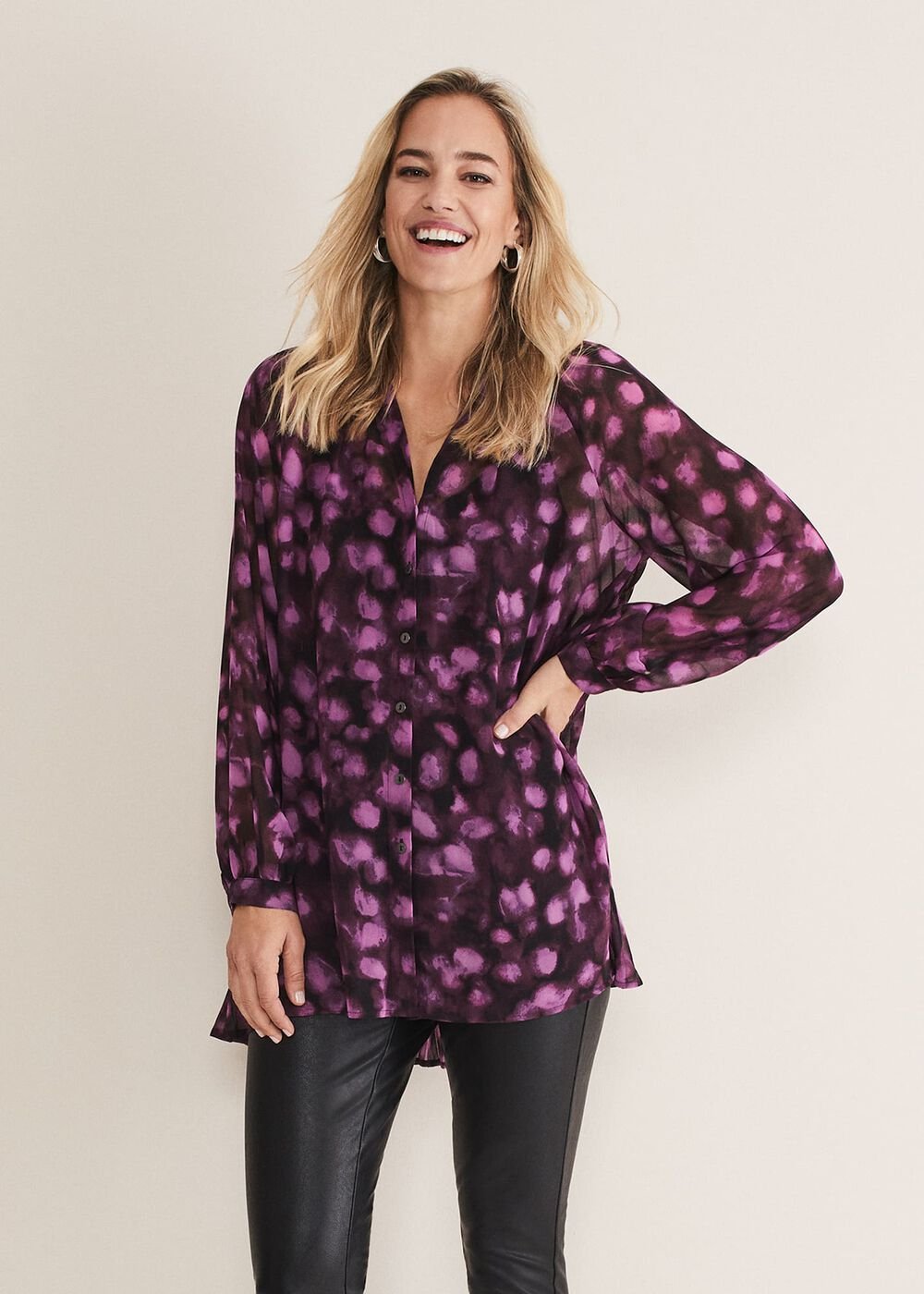 Rhian Chiffon Tunic Blouse Purple