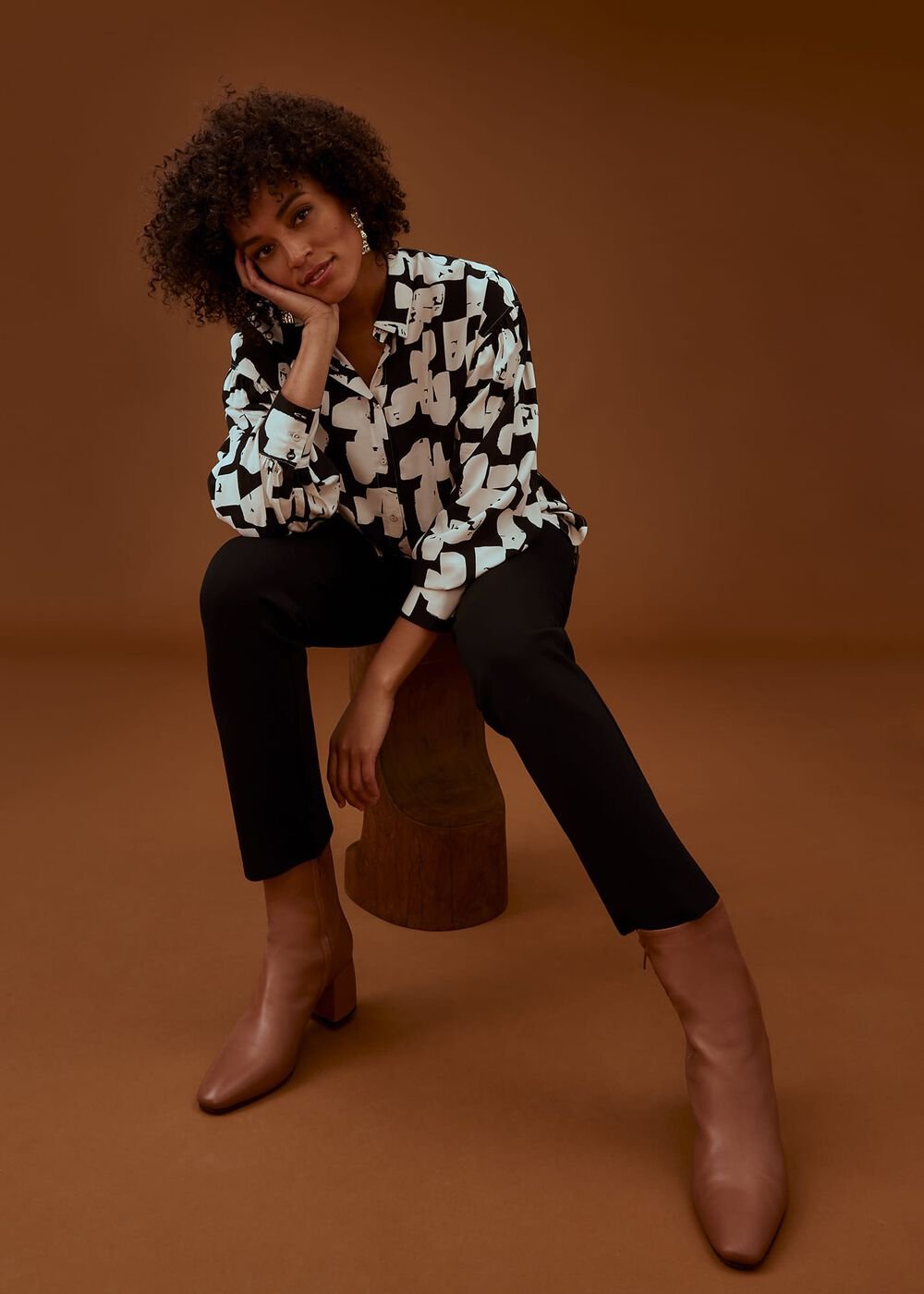 Luana Geo Print Blouse Black/Cream