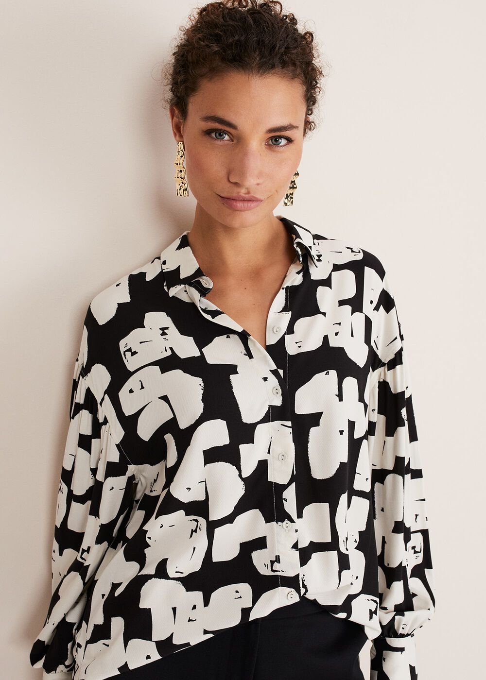 Luana Geo Print Blouse Black/Cream