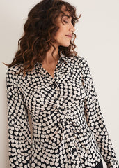 Kesia Ruched Front Heart Print Shirt Black/Camel