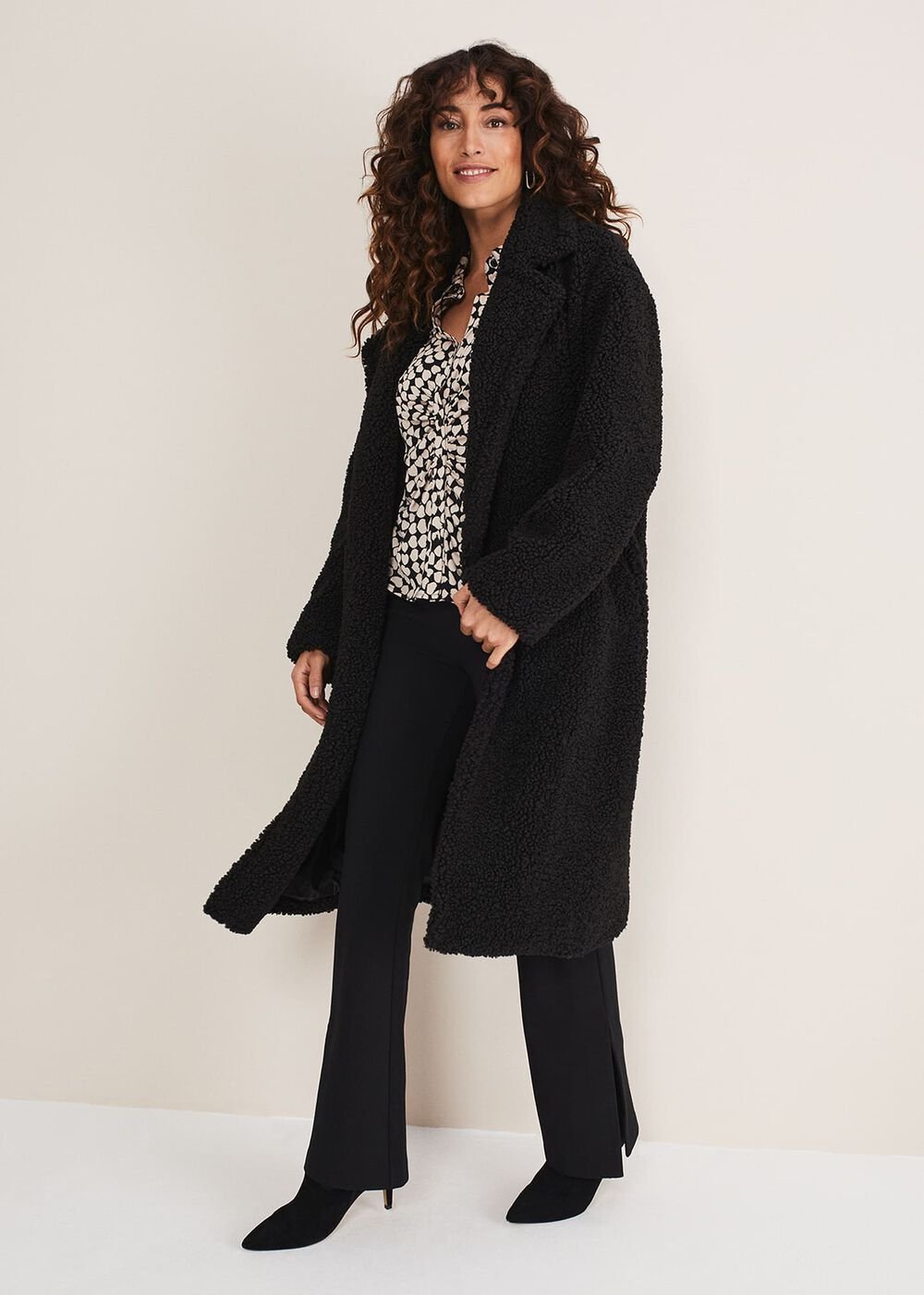 Kesia Ruched Front Heart Print Shirt Black/Camel