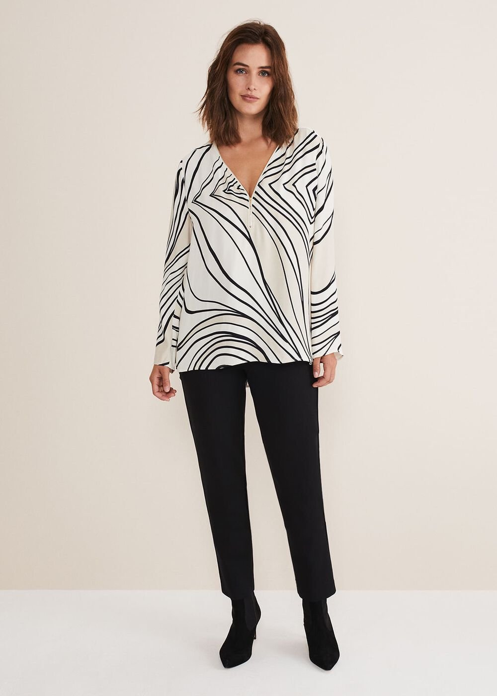 Macie Zip Blouse Black/Cream