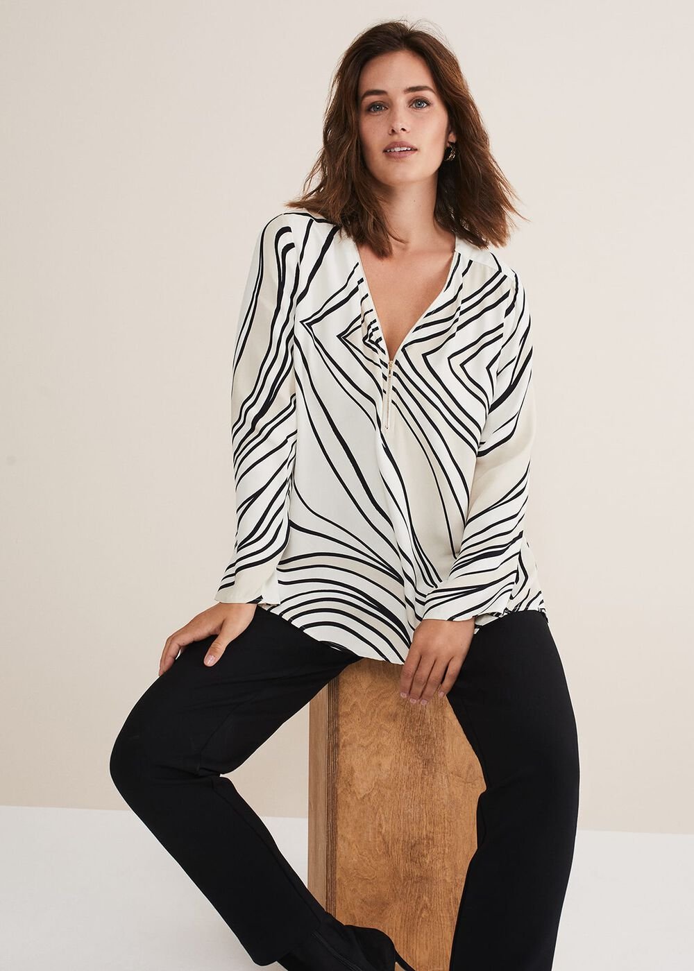 Macie Zip Blouse Black/Cream