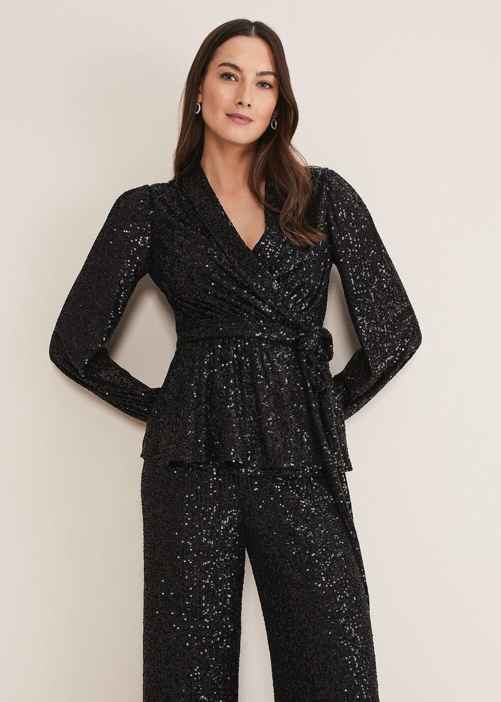 Florentine Sequin Blouse Co-Ord Black