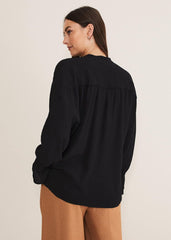 Kym V-Neck Textured Blouse Black