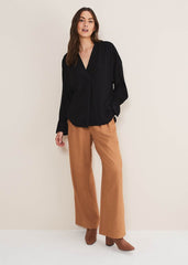 Kym V-Neck Textured Blouse Black