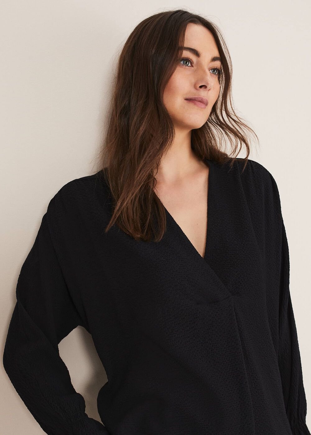Kym V-Neck Textured Blouse Black