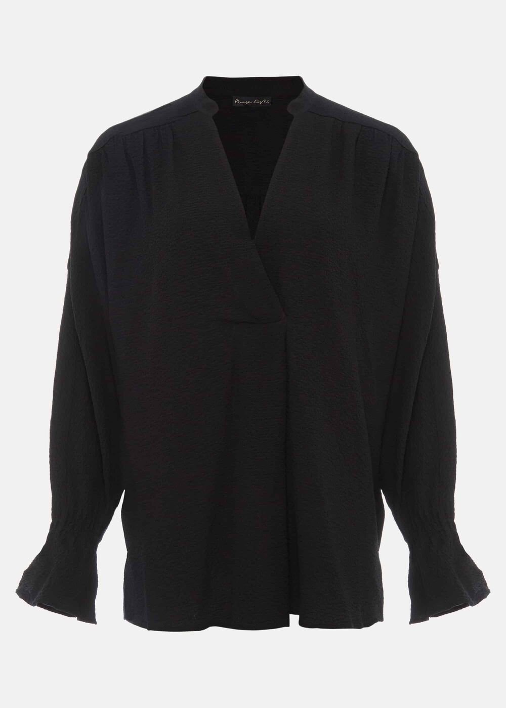 Kym V-Neck Textured Blouse Black