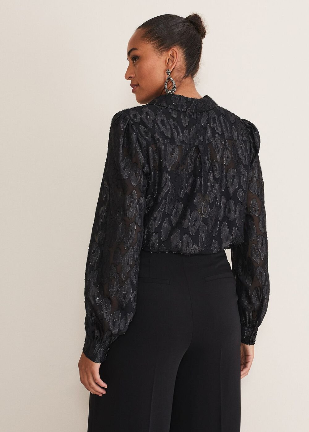 Tate Leopard Jacquard Blouse Black