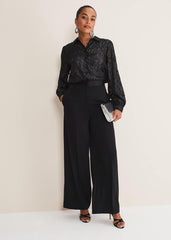 Tate Leopard Jacquard Blouse Black