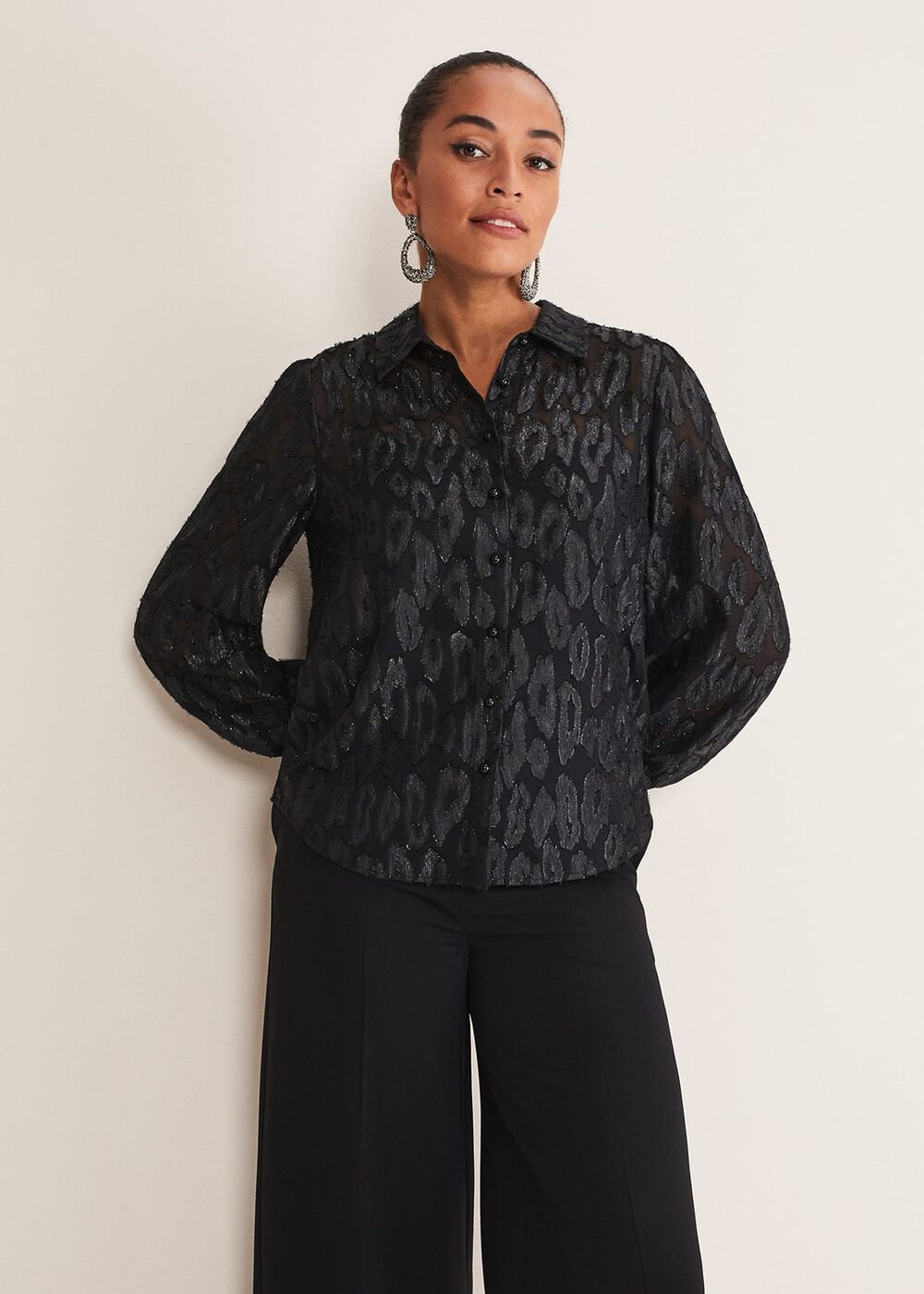 Tate Leopard Jacquard Blouse Black