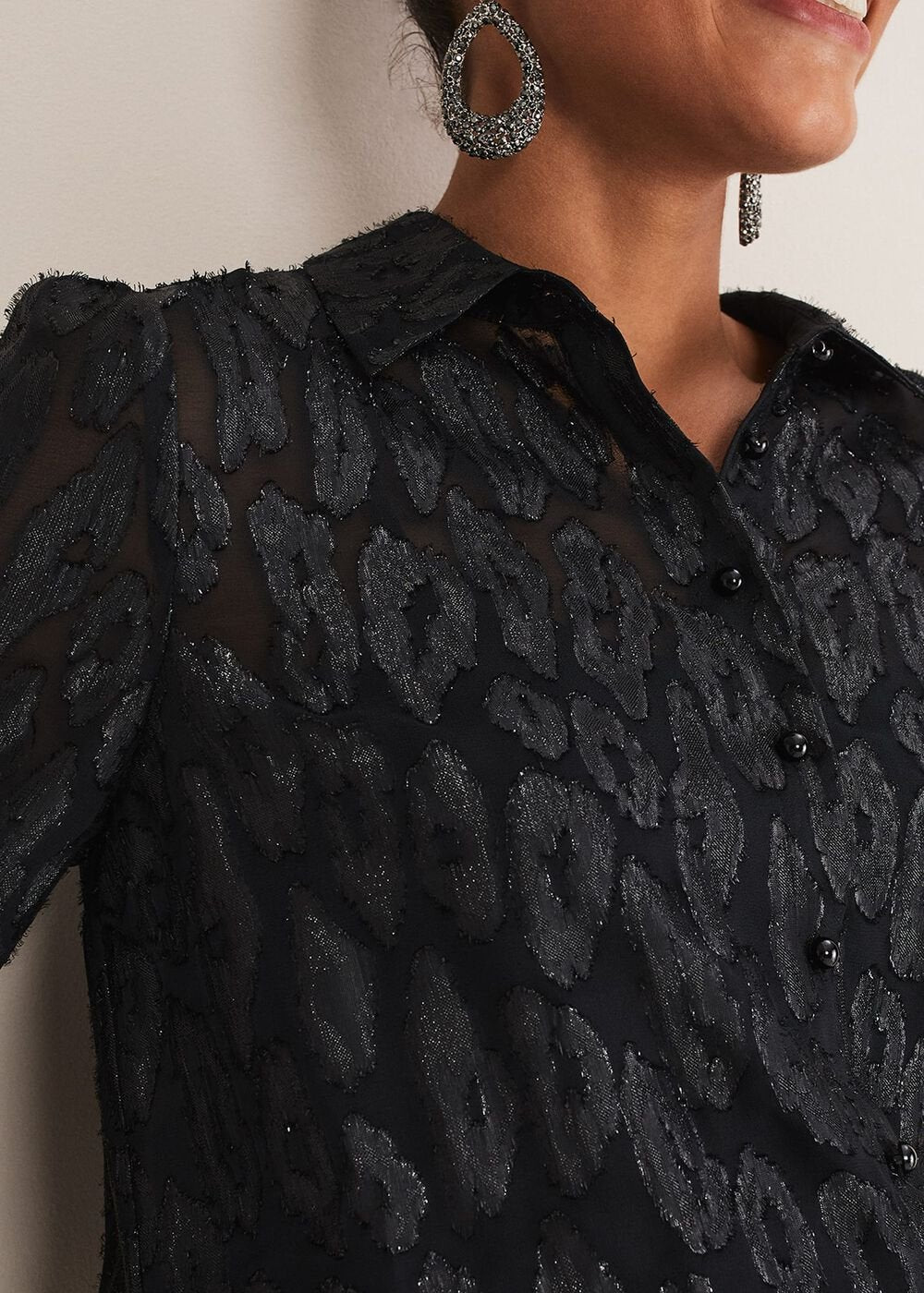 Tate Leopard Jacquard Blouse Black