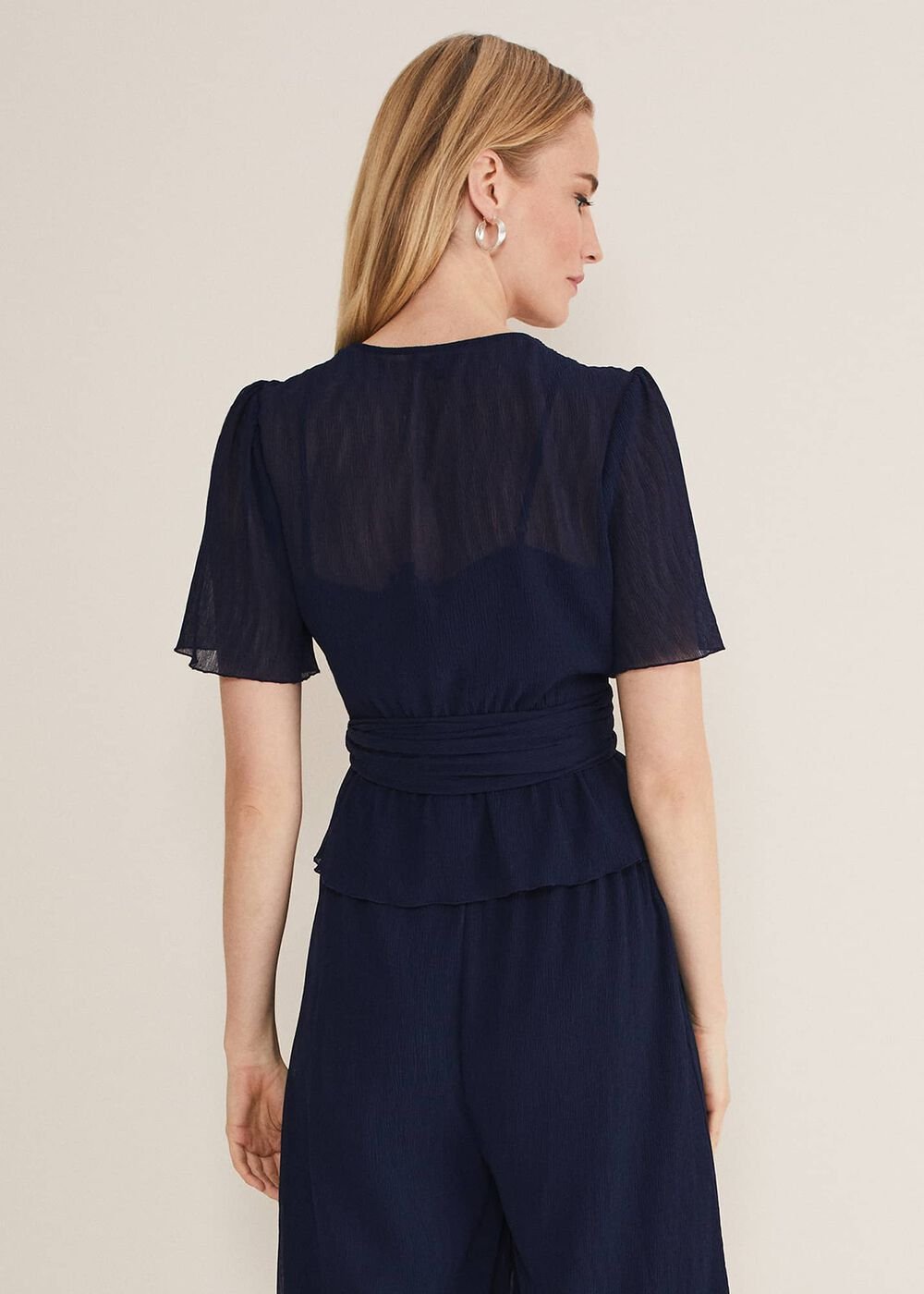 Aster Plisse Wrap Top Co-Ord French Navy
