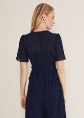 Aster Plisse Wrap Top Co-Ord French Navy
