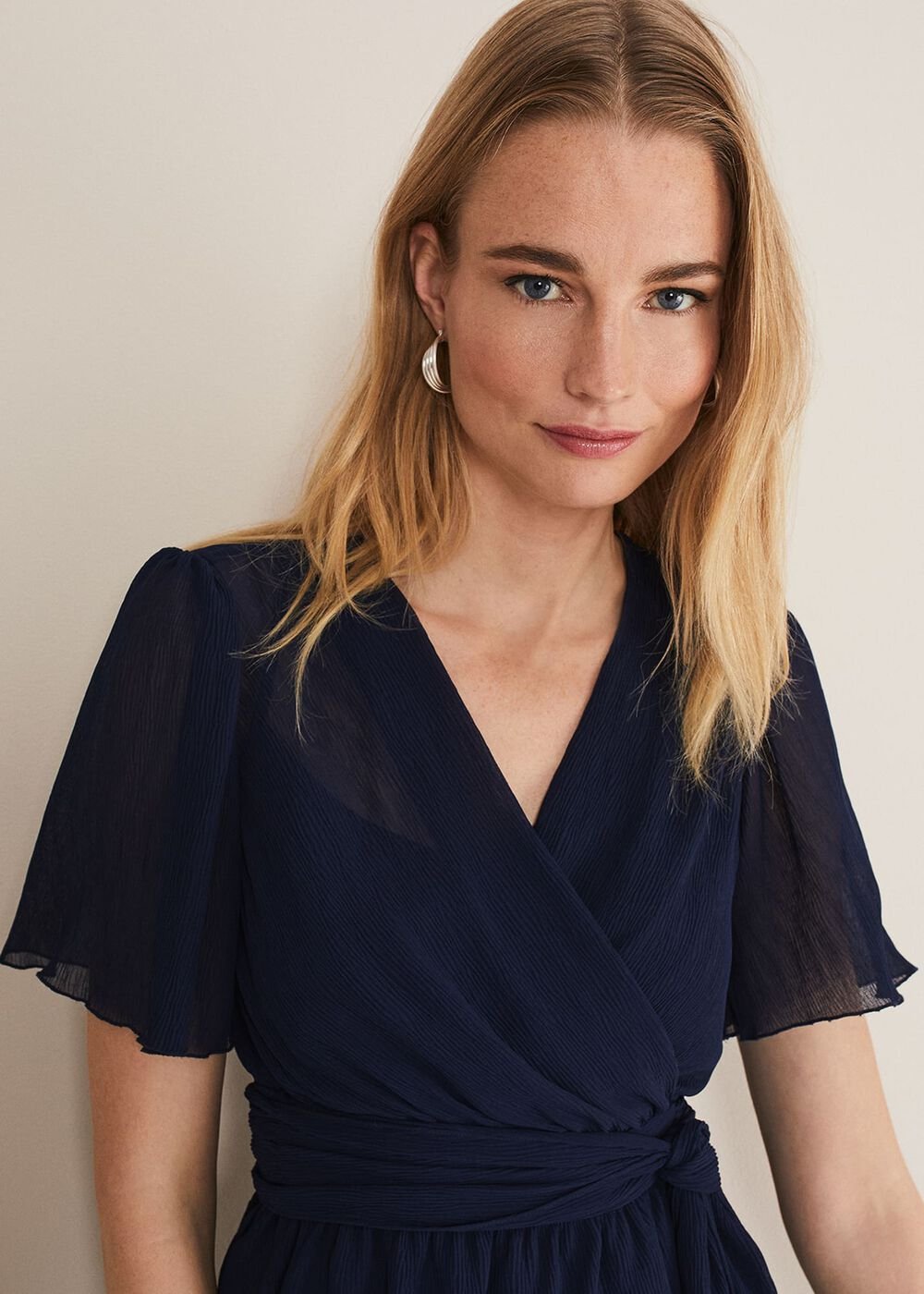 Aster Plisse Wrap Top Co-Ord French Navy