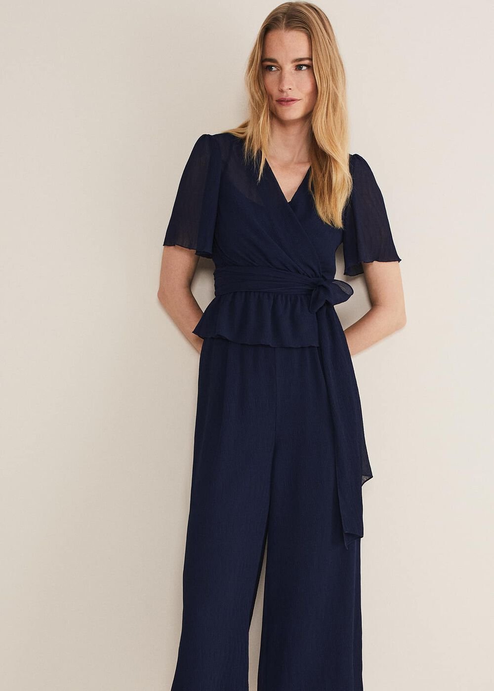 Aster Plisse Wrap Top Co-Ord French Navy