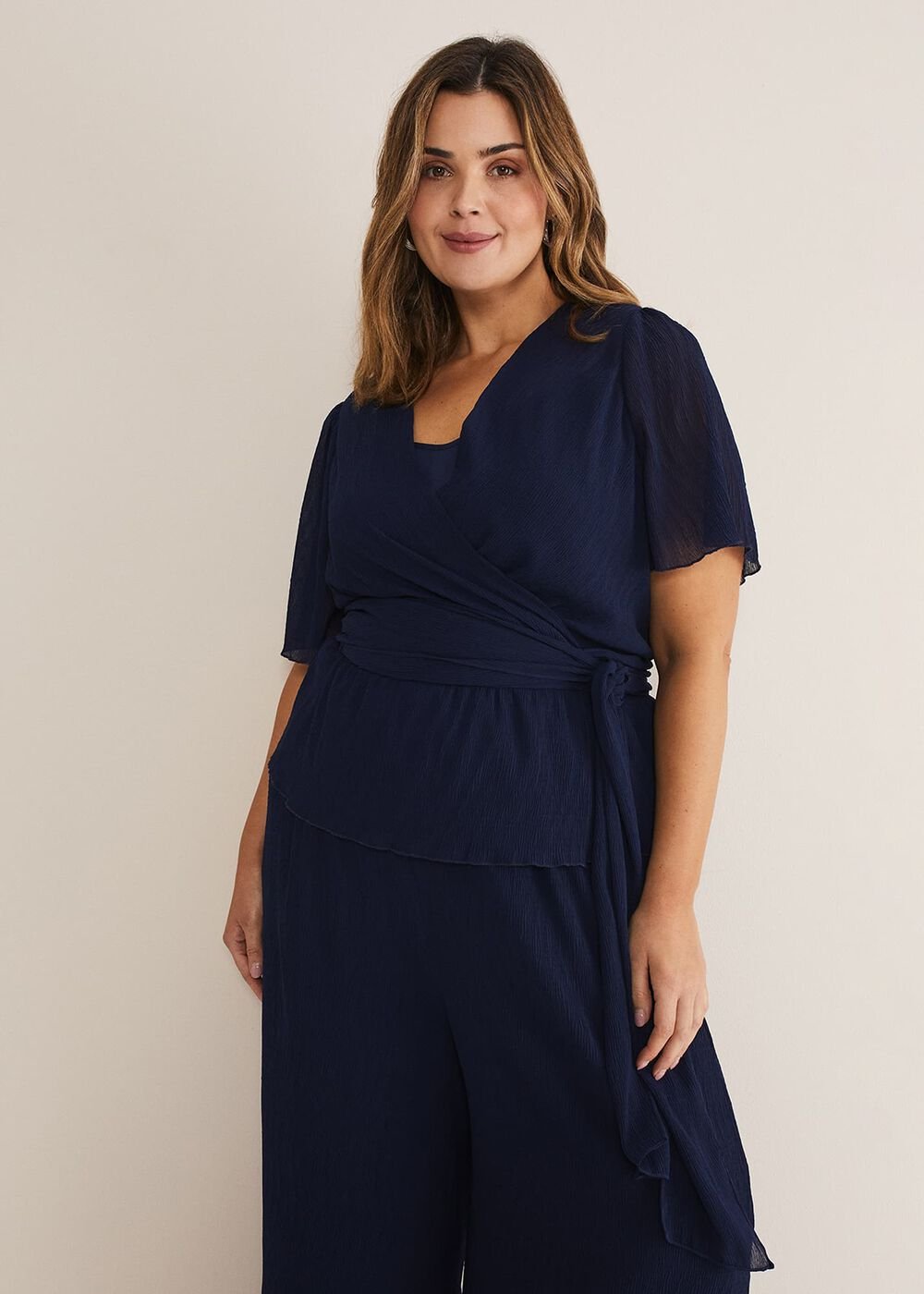 Aster Plisse Wrap Top Co-Ord French Navy
