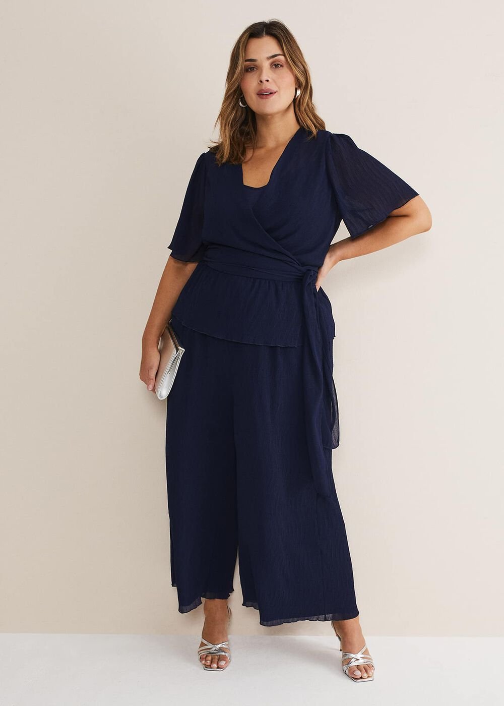 Aster Plisse Wrap Top Co-Ord French Navy