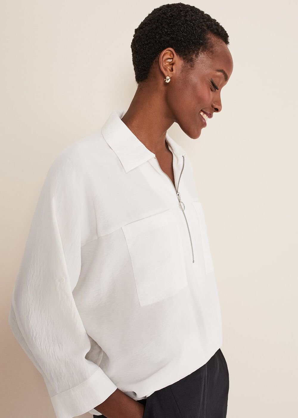 Cynthia Zip Shirt White