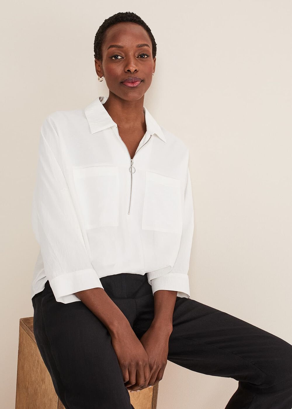 Cynthia Zip Shirt White