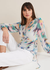 Sonya Printed Wrap Blouse Multi-Coloured