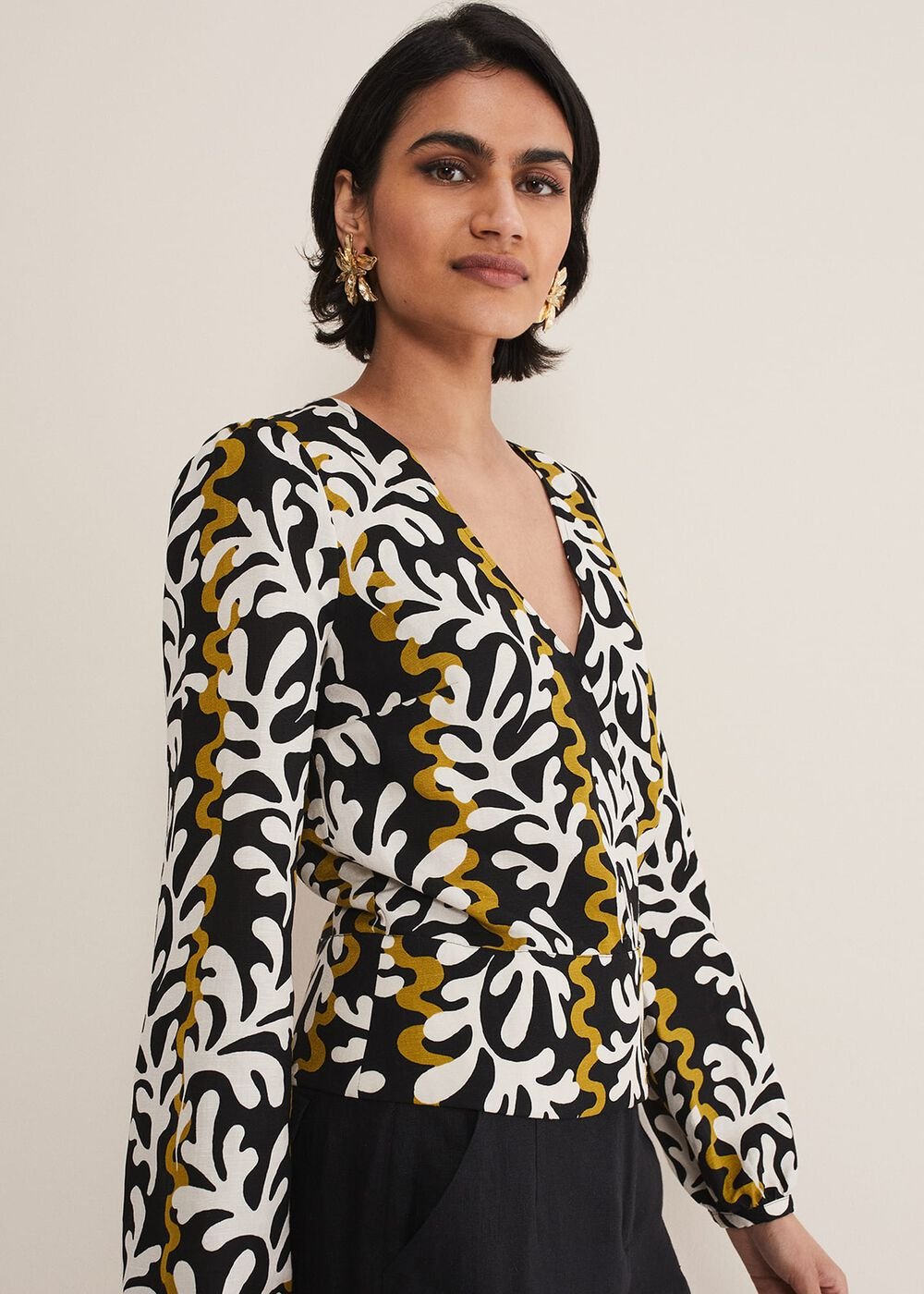 Vienna Linen Wrap Blouse Black/Multi