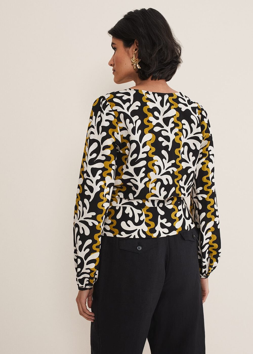 Vienna Linen Wrap Blouse Black/Multi