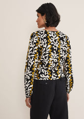 Vienna Linen Wrap Blouse Black/Multi