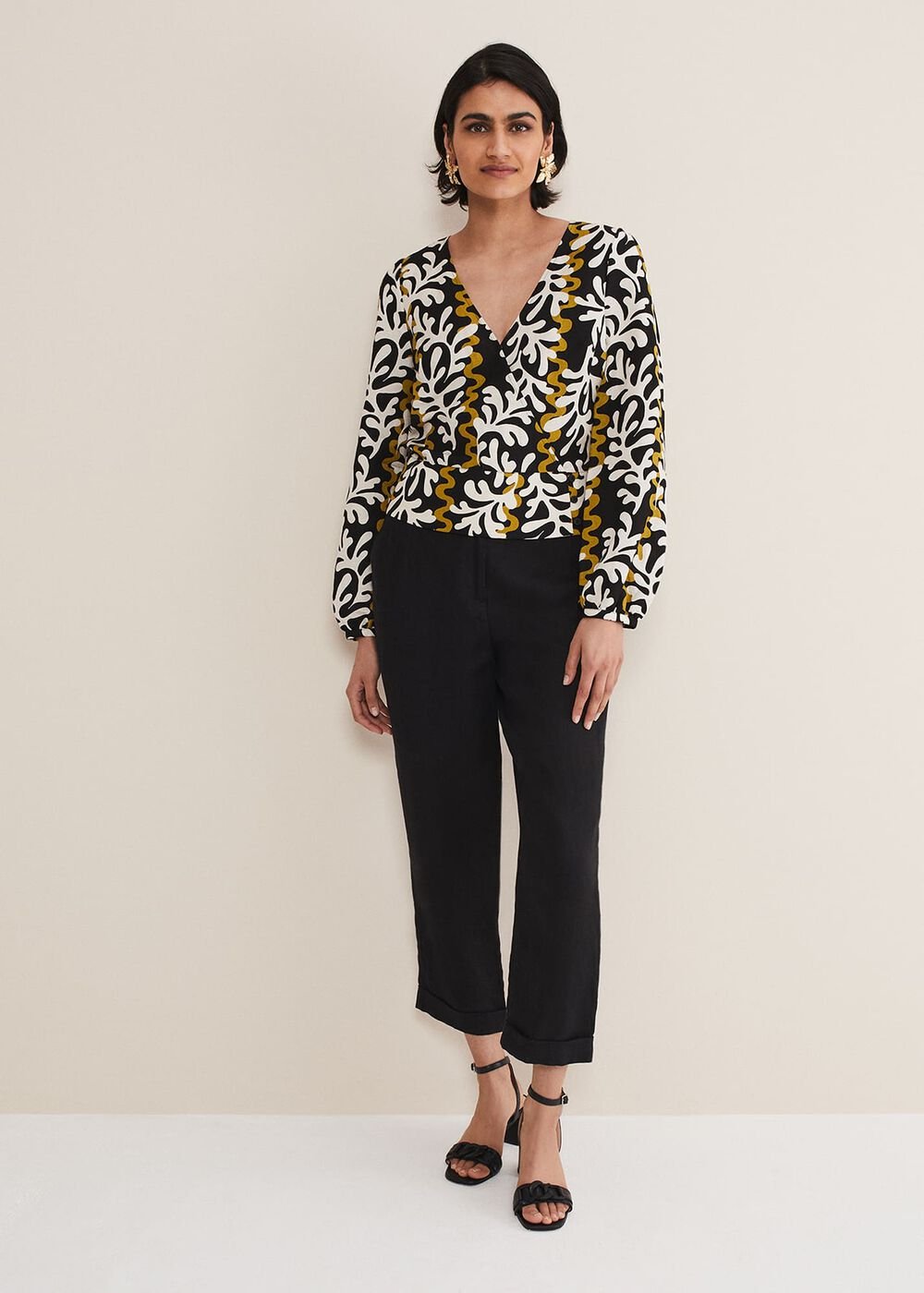 Vienna Linen Wrap Blouse Black/Multi