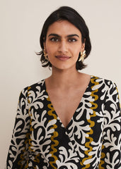 Vienna Linen Wrap Blouse Black/Multi