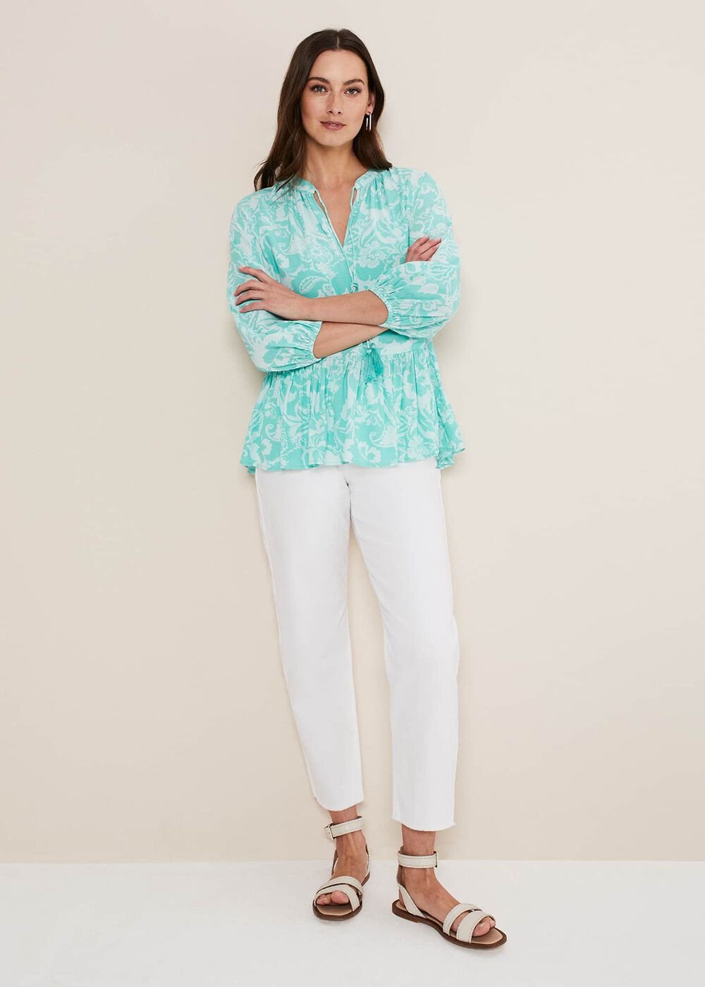 Lara Paisley Print Blouse Aqua