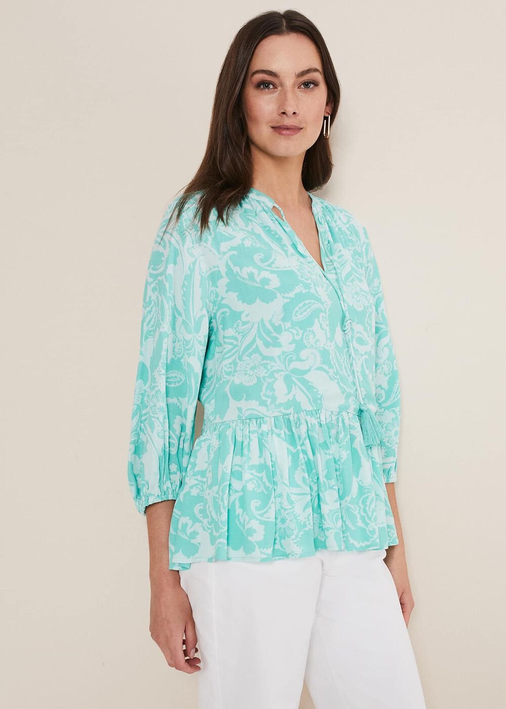 Lara Paisley Print Blouse Aqua
