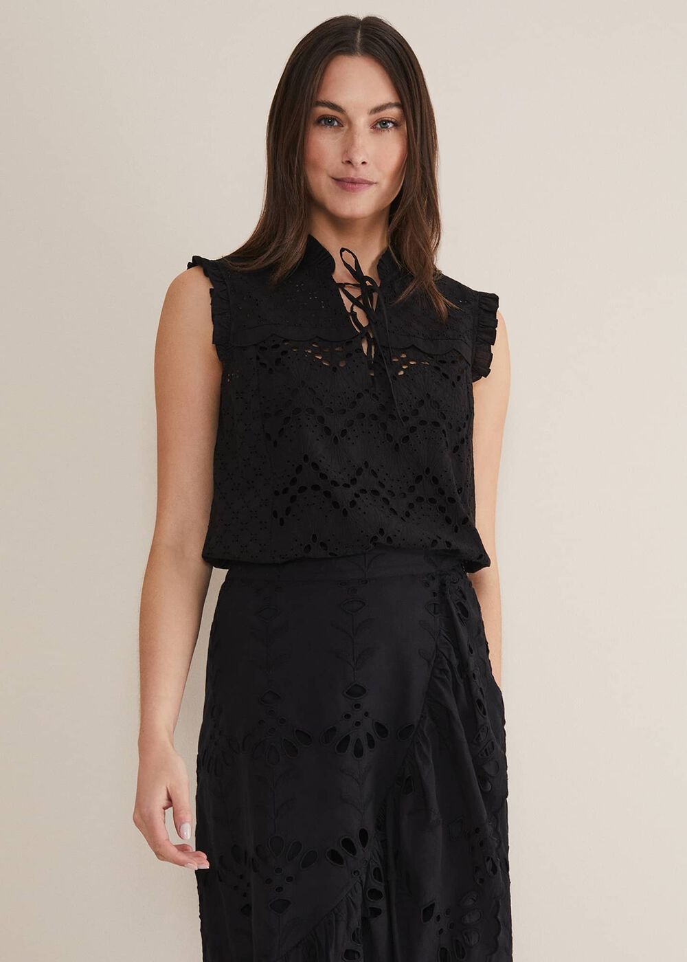 Mollie Broderie Sleeveless Blouse Black