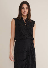 Mollie Broderie Sleeveless Blouse Black
