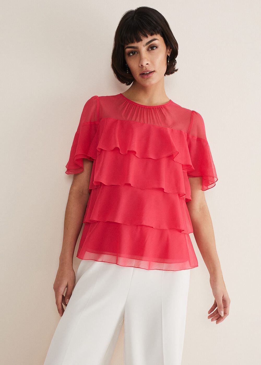 Stacey Ruffle Blouse Fuschia