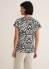 Dalia Ikat Ruffle Top Black/Ivory