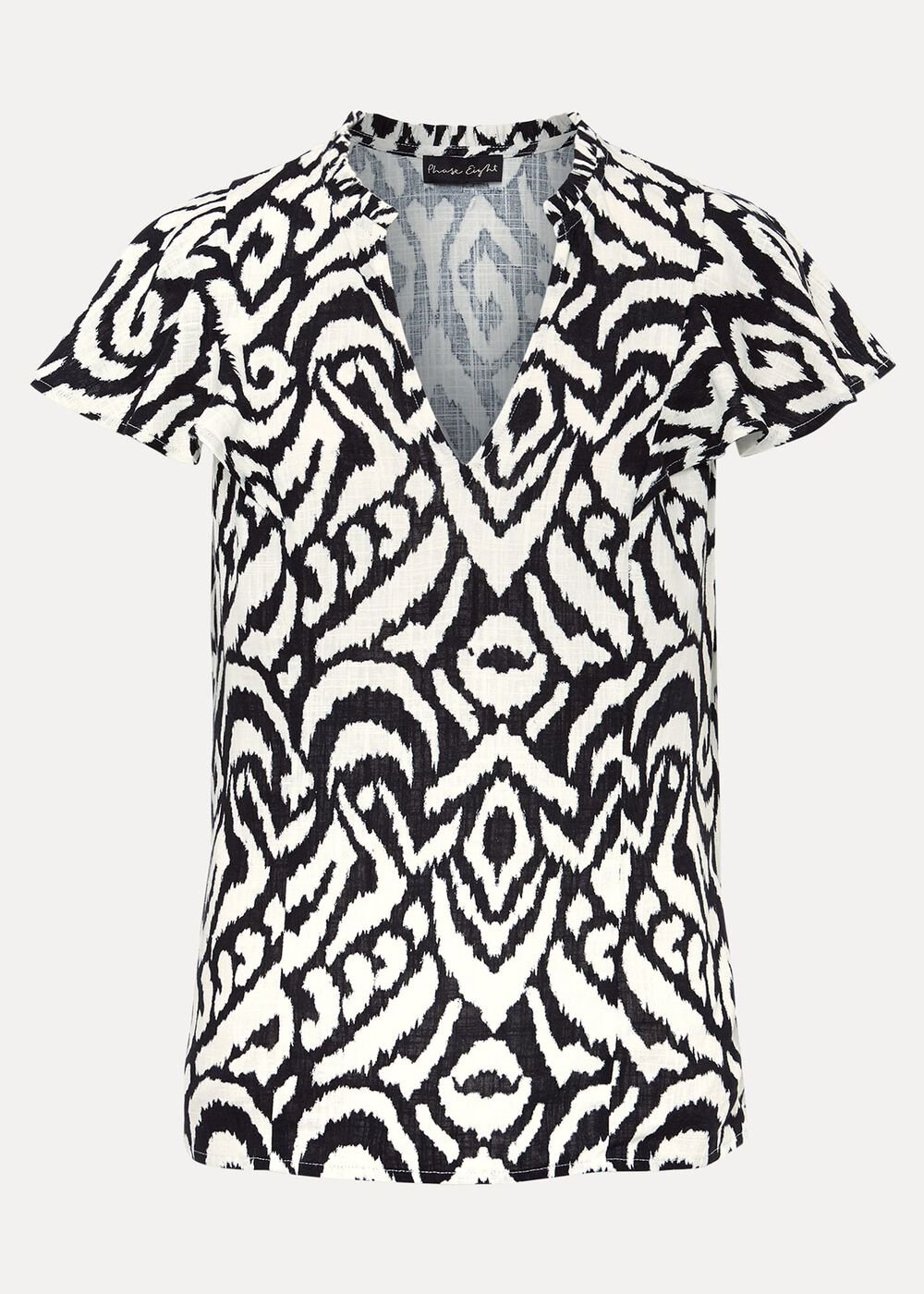 Dalia Ikat Ruffle Top Black/Ivory